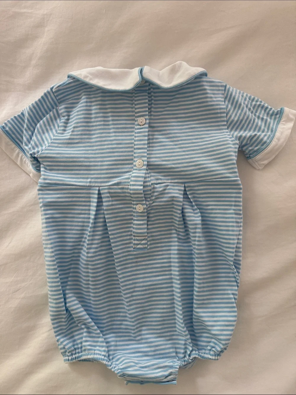 Smockingbird boys’ smocked bunnies striped blue onesie size 2